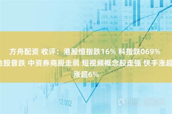 方舟配资 收评：港股恒指跌16% 科指跌069% 黄金股普跌 中资券商股走弱 短视频概念股走强 快手涨超6%